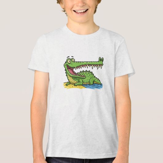 Grappige Cartoon krokodil met grote glimlach Tri-Blend Shirt (Voorkant)