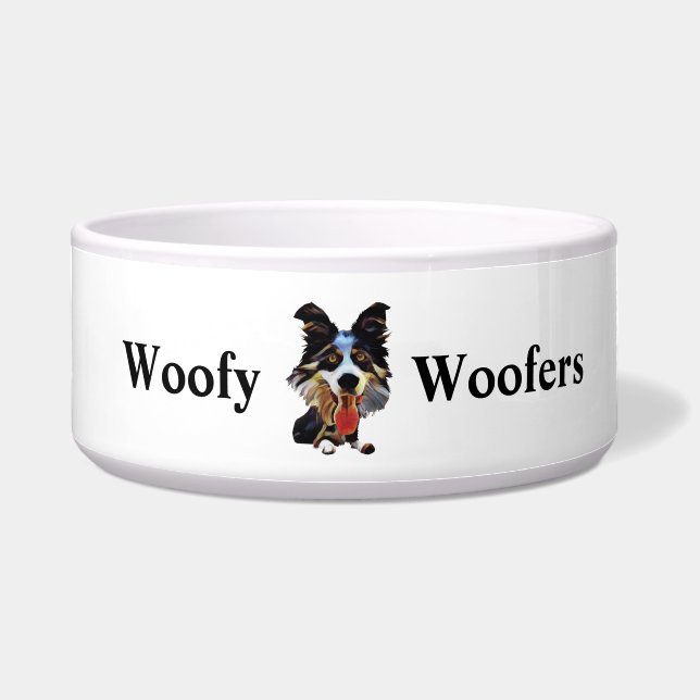 Grappige Cartoon Kunst Border Collie Hond Kommetje (Voorkant)