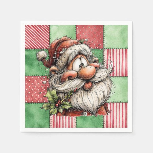 Grappige Cartoon Lachende Kerstman Servet (Voorkant)