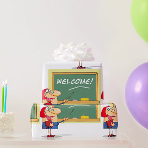 Grappige Cartoon Leraar Welkom Terug naar School Cadeaupapier