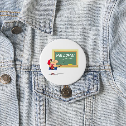 Grappige Cartoon Leraar Welkom Terug naar School Ronde Button 7,6 Cm