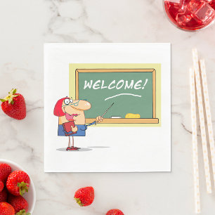 Grappige Cartoon Leraar Welkom Terug naar School Servet