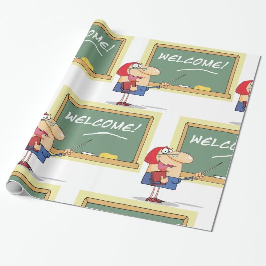 Grappige Cartoon leraar Welkom terug op school Cadeaupapier (Uitgerold)