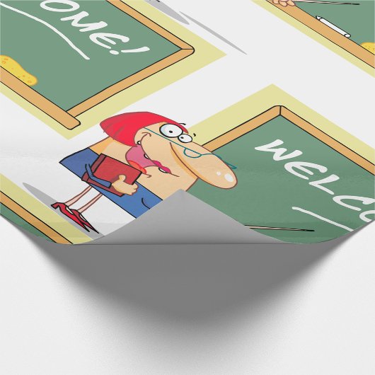 Grappige Cartoon leraar Welkom terug op school Cadeaupapier