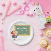 Grappige Cartoon leraar Welkom terug op school Papieren Bordje (Feest)