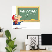 Grappige Cartoon leraar Welkom terug op school Poster (Thuiskantoor)