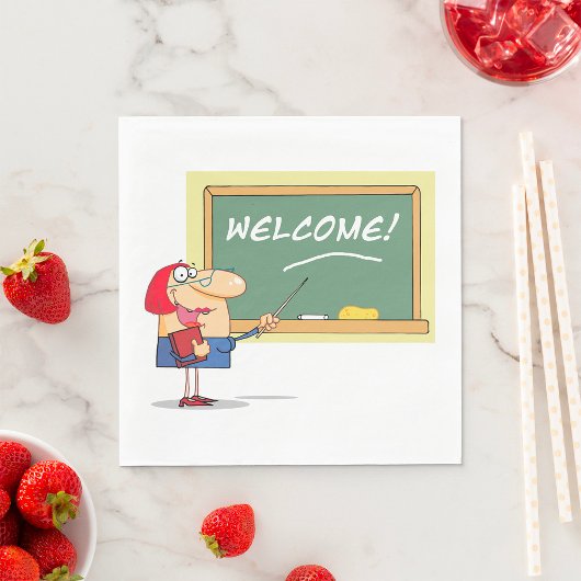 Grappige Cartoon leraar Welkom terug op school Servet