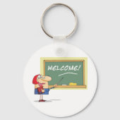 Grappige Cartoon leraar Welkom terug op school Sleutelhanger (Achterkant)