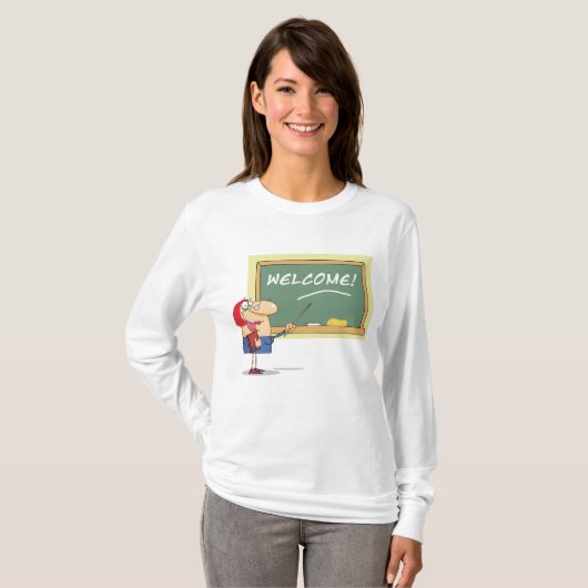 Grappige Cartoon leraar Welkom terug op school T-shirt (Voorkant volledig)