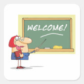 Grappige Cartoon leraar Welkom terug op school Vierkante Sticker (Voorkant)