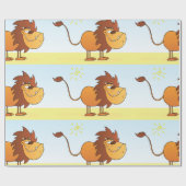 Grappige Cartoon Lion in de zon Safari Animal Cadeaupapier (Vlak)