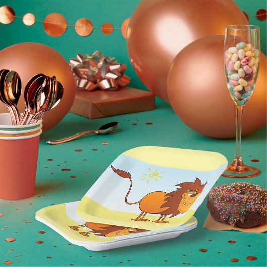 Grappige Cartoon Lion in de zon Safari Animal Papieren Bordje