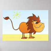 Grappige Cartoon Lion in de zon Safari Animal Poster (Voorkant)