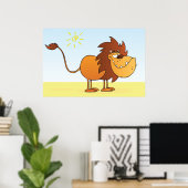 Grappige Cartoon Lion in de zon Safari Animal Poster (Thuiskantoor)