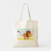Grappige Cartoon Lion in de zon Safari Animal Tote Bag (Achterkant)