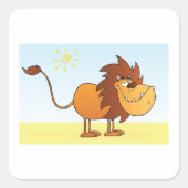 Grappige Cartoon Lion in de zon Safari Animal Vierkante Sticker (Voorkant)
