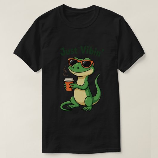 Grappige Cartoon Lizard Meme T-shirt Just Vibin (Design voorkant)