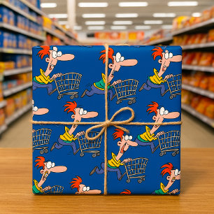 Grappige Cartoon Man Die Rent Met Boodschappenkar Cadeaupapier