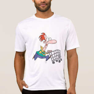 Grappige Cartoon Man Die Rent Met Winkelwagentje T-shirt