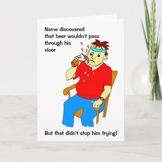 Grappige Cartoon Man Visor Bier Verjaardag Kaart (Voorkant)