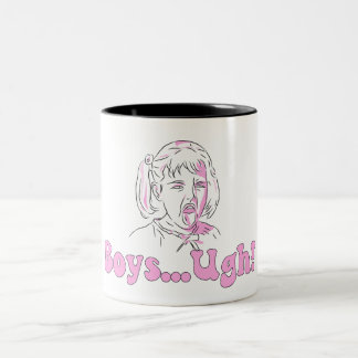 Grappige cartoon meisje meme - "jongens... Ugh!" Tweekleurige Koffiemok
