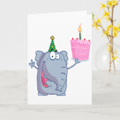 grappige cartoon met elefant voor geboortedag kaart (Gele Bloem)