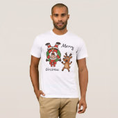 Grappige Cartoon met kerstman en vrienden T-shirt (Voorkant volledig)
