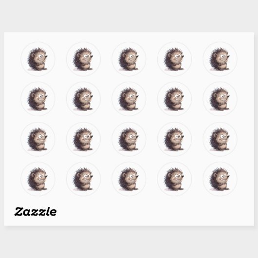 Grappige Cartoon Modern Simply Classic Hedgehog Ronde Sticker (Vel)