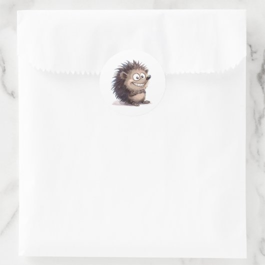 Grappige Cartoon Modern Simply Classic Hedgehog Ronde Sticker (Tas)