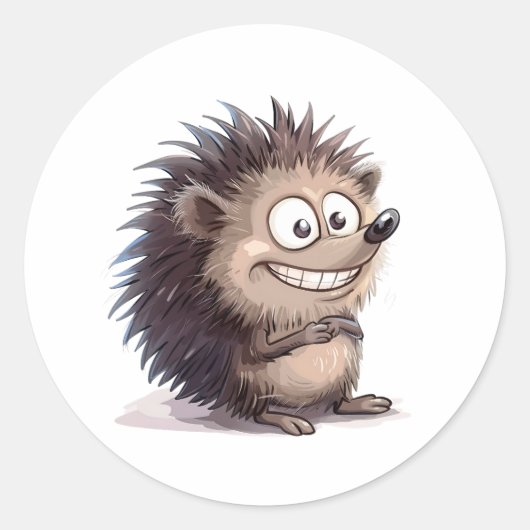 Grappige Cartoon Modern Simply Classic Hedgehog Ronde Sticker (Voorkant)