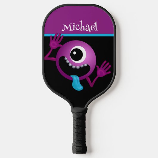 GRAPPIGE CARTOON MONSTER MET NAAM PICKLEBALL PADDLE (Voorkant)