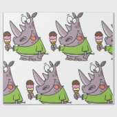 Grappige Cartoon neushoorn eten Ice Cream Cute Ani Cadeaupapier (Vlak)