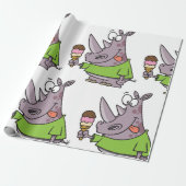 Grappige Cartoon neushoorn eten Ice Cream Cute Ani Cadeaupapier (Uitgerold)
