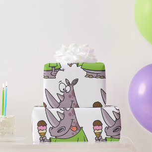 Grappige Cartoon neushoorn eten Ice Cream Cute Ani Cadeaupapier
