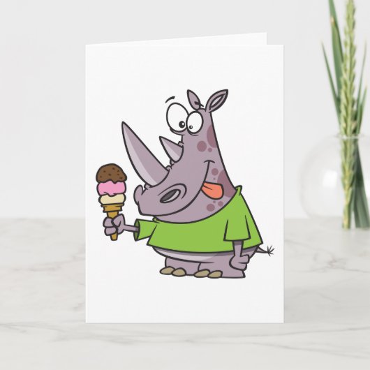Grappige Cartoon neushoorn eten Ice Cream Cute Ani Kaart (Voorkant)
