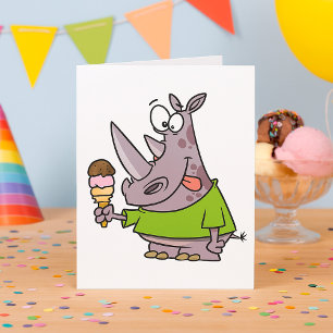 Grappige Cartoon neushoorn eten Ice Cream Cute Ani Kaart