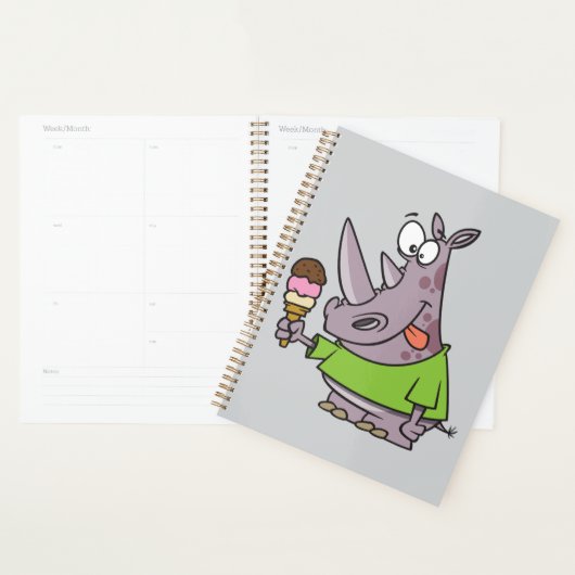Grappige Cartoon neushoorn eten Ice Cream Cute Ani Planner (Display)