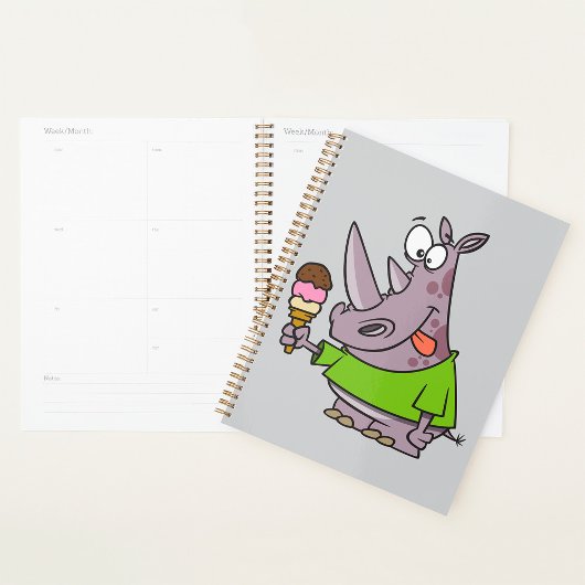 Grappige Cartoon neushoorn eten Ice Cream Cute Ani Planner