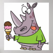 Grappige Cartoon neushoorn eten Ice Cream Cute Ani Poster (Voorkant)