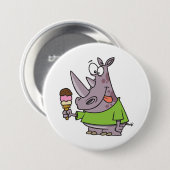 Grappige Cartoon neushoorn eten Ice Cream Cute Ani Ronde Button 7,6 Cm (Voorkant /achterkant)