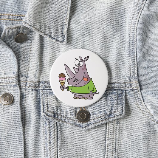 Grappige Cartoon neushoorn eten Ice Cream Cute Ani Ronde Button 7,6 Cm