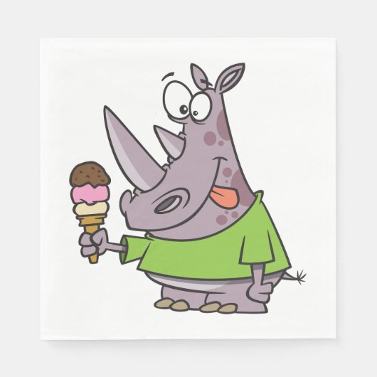 Grappige Cartoon neushoorn eten Ice Cream Cute Ani Servet (Voorkant)