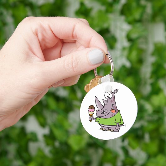 Grappige Cartoon neushoorn eten Ice Cream Cute Ani Sleutelhanger