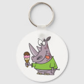 Grappige Cartoon neushoorn eten Ice Cream Cute Ani Sleutelhanger (Achterkant)