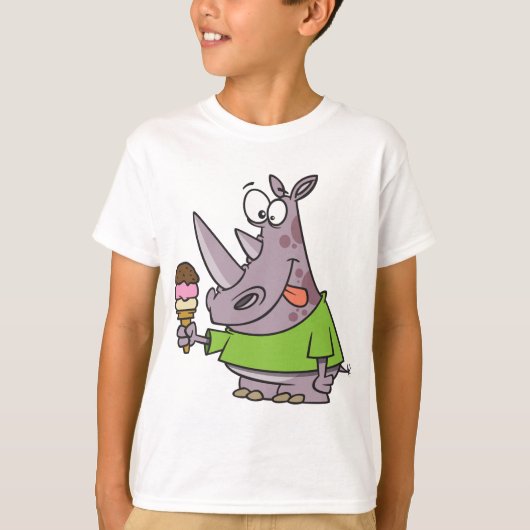 Grappige Cartoon neushoorn eten Ice Cream Cute Ani T-shirt (Voorkant)