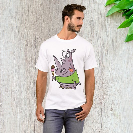 Grappige Cartoon neushoorn eten Ice Cream Cute Ani T-shirt