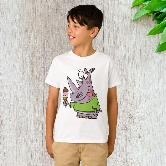 Grappige Cartoon neushoorn eten Ice Cream Cute Ani T-shirt