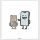 Grappige Cartoon _ Nieuwe Smartphone vs Oude Telef Sticker (Vel)