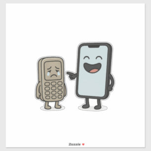 Grappige Cartoon _ Nieuwe Smartphone vs Oude Telef Sticker