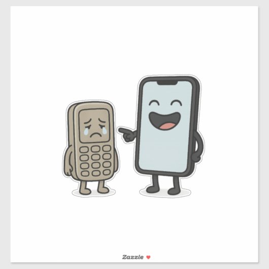 Grappige Cartoon _ Nieuwe Smartphone vs Oude Telef Sticker (Vel)